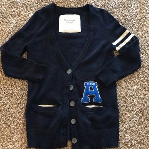 A&F navy v-neck cardigan w/ A&F patch